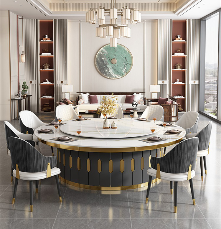 輕奢風大理石電動餐（cān）桌大圓桌