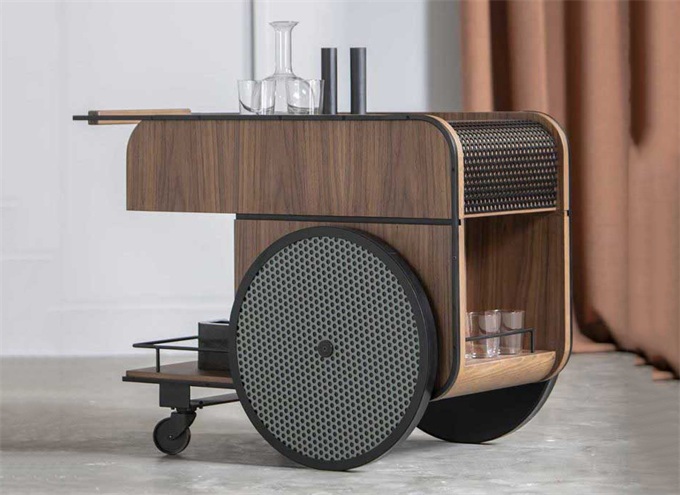 西餐廳美式鄉村創（chuàng）意實木帶（dài）輪子備餐櫃