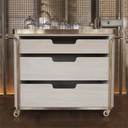 餐廳時尚不鏽鋼實木帶輪子移動備餐櫃