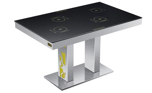 不鏽鋼火（huǒ）鍋餐桌_鋼（gāng）化玻璃（lí）火鍋店桌椅_一人一鍋電磁爐火鍋桌