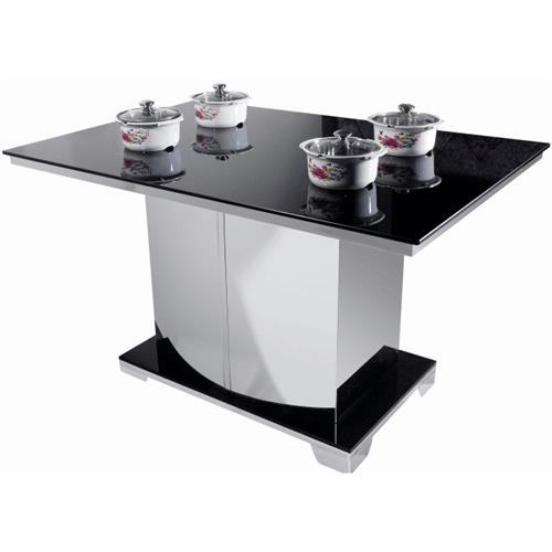 一人一鍋多人位（wèi）鋼化玻璃隱藏式電磁爐（lú）火鍋桌