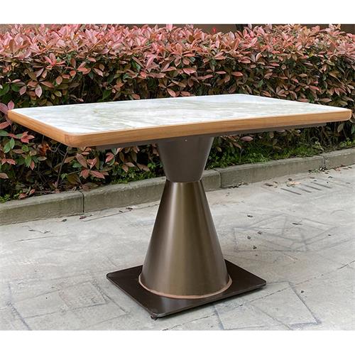現代（dài）中式（shì）不鏽鋼桌腳（jiǎo）實木（mù）封邊大理石休閑桌（zhuō）-深圳南山茶餐廳桌（zhuō）椅