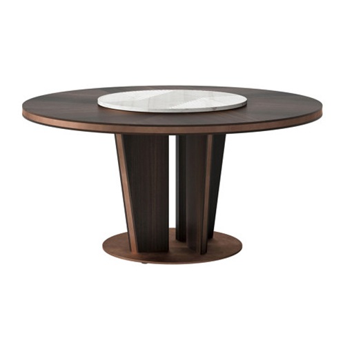 茶餐廳岩板帶轉盤胡桃木（mù）實（shí）木餐桌