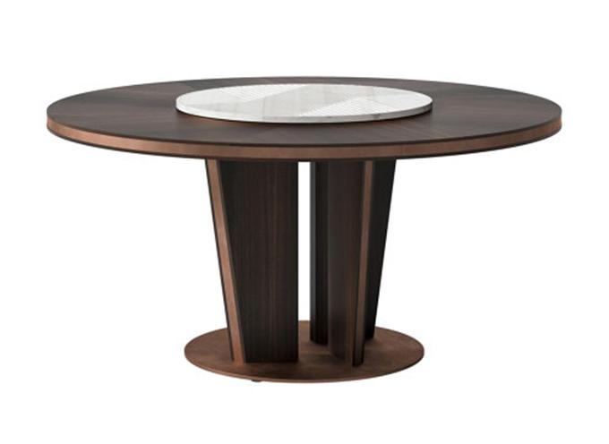 茶餐廳岩板（bǎn）帶轉（zhuǎn）盤胡桃木（mù）實（shí）木（mù）餐桌