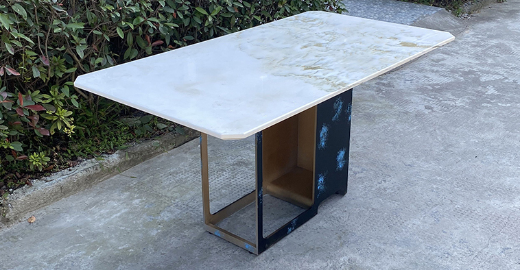 茶（chá）餐廳現代簡約新（xīn）中式大理石鐵藝長方形餐桌