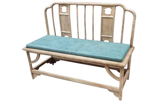 茶樓酒店（diàn）榆木皮藝軟包雙（shuāng）人椅休息椅（yǐ）側麵展（zhǎn）示