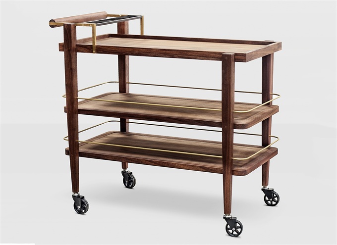 火鍋餐廳帶滑輪三層實木菜（cài）架