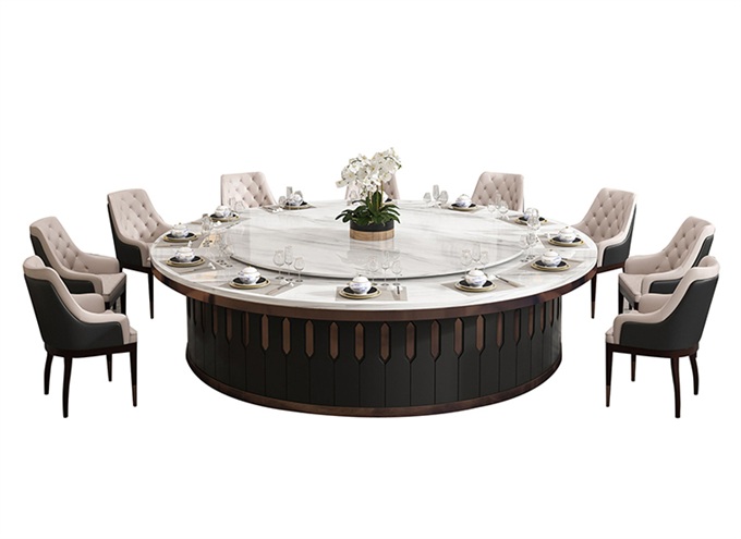 現代輕奢大理石二十人（rén）台電動餐桌