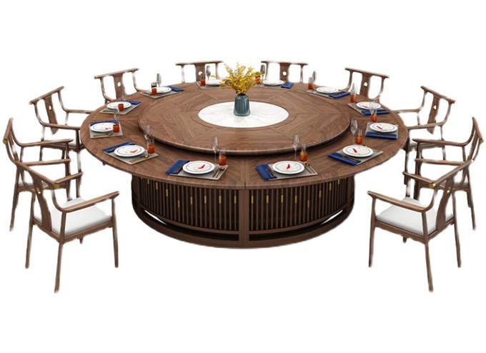 酒店包廂新中式實木古典電動（dòng）轉台餐桌