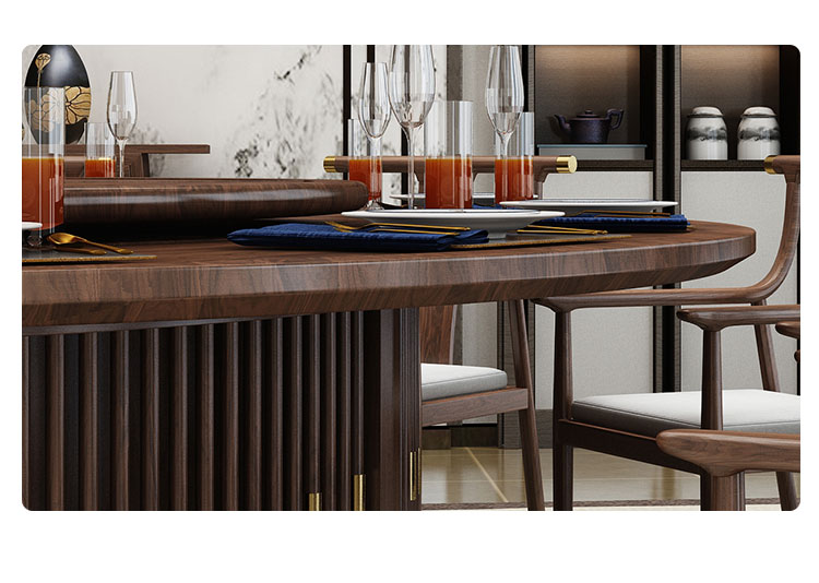 酒店包廂新中（zhōng）式實木古典（diǎn）電動轉台餐桌