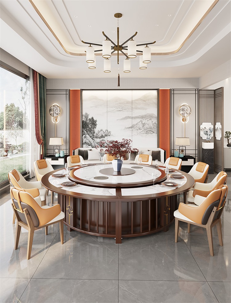 酒店會所別墅新中（zhōng）式包房15人16人電動餐桌（zhuō）大圓桌