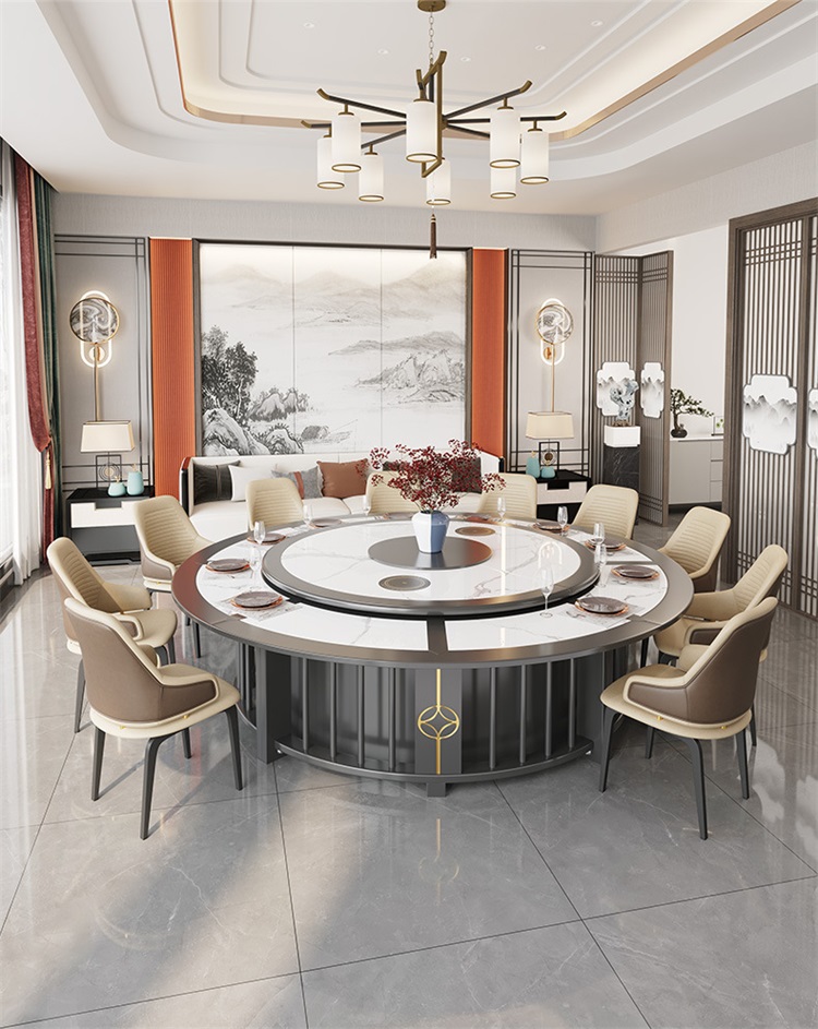 酒店（diàn）會所別墅新中式包房15人（rén）16人電動餐（cān）桌大圓桌