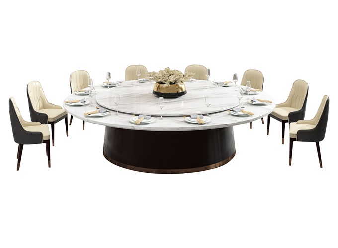 高檔酒樓包房（fáng）大理石電動旋轉飯桌大圓桌