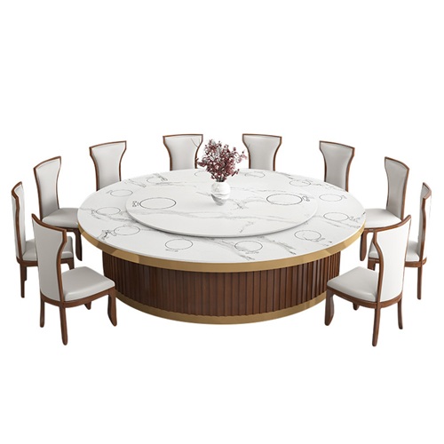 酒店新中式大理石自（zì）動轉盤火鍋桌20人大圓桌