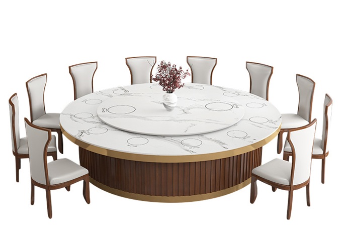 酒店新（xīn）中式（shì）大（dà）理石自動轉盤火鍋桌20人大圓桌（zhuō）