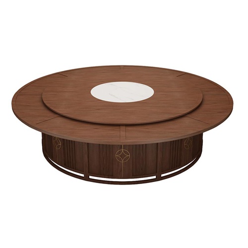 宴會餐廳（tīng）新中式實木20人轉盤電動餐桌