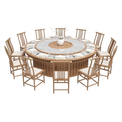 酒店包廂新中式實木2米電動餐桌（zhuō）