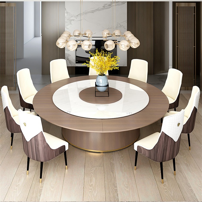 酒店包房實木電動大（dà）圓桌帶（dài）轉盤（pán）自動旋轉餐桌