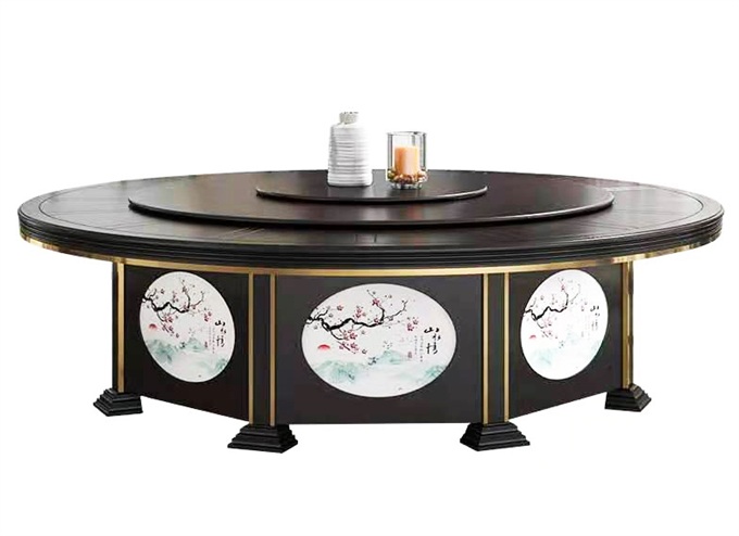 飯店包房（fáng）新中式實木智能自動旋轉餐桌