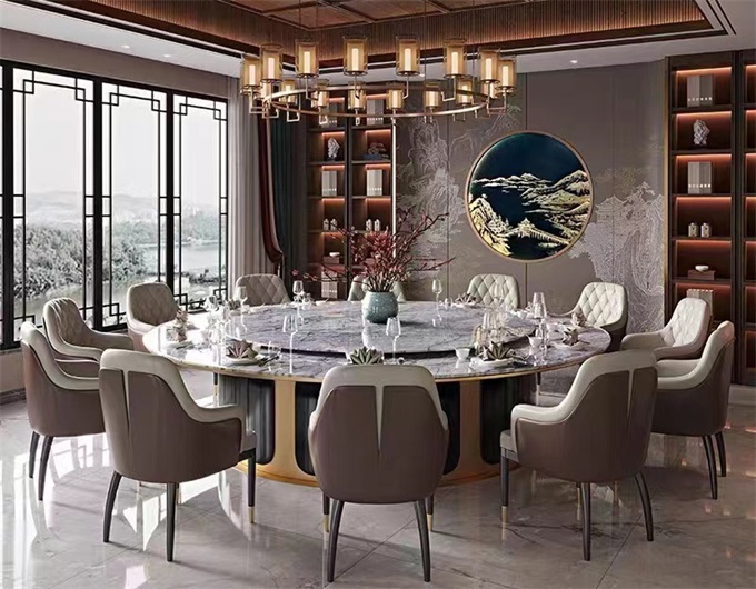 酒店會所大理石豪華大圓桌電（diàn）動（dòng）餐桌