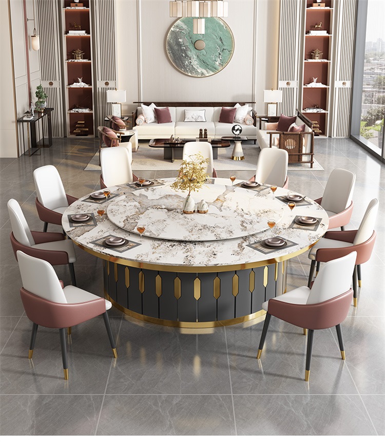 會所（suǒ）酒店包廂宴會自動旋轉岩板電動餐桌大圓桌