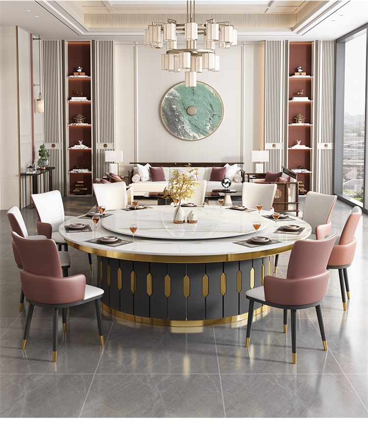 會所酒（jiǔ）店包廂宴會自動旋轉岩板電動餐桌大圓桌