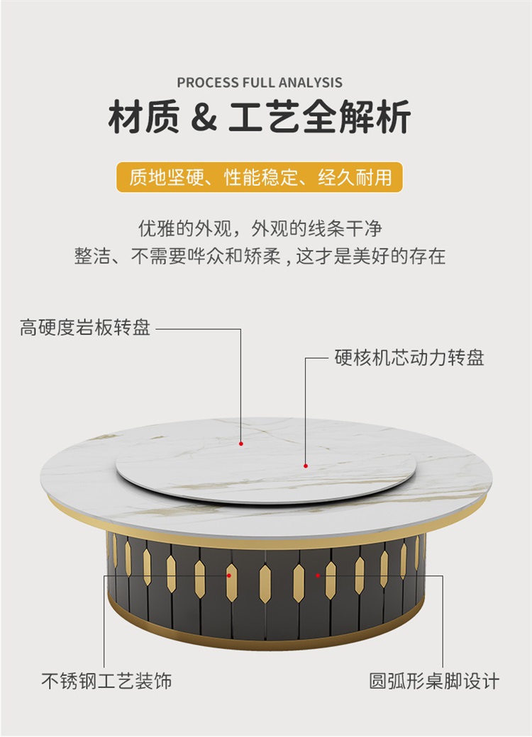 會所酒店包廂宴會自動（dòng）旋轉岩板電動餐桌（zhuō）大（dà）圓桌