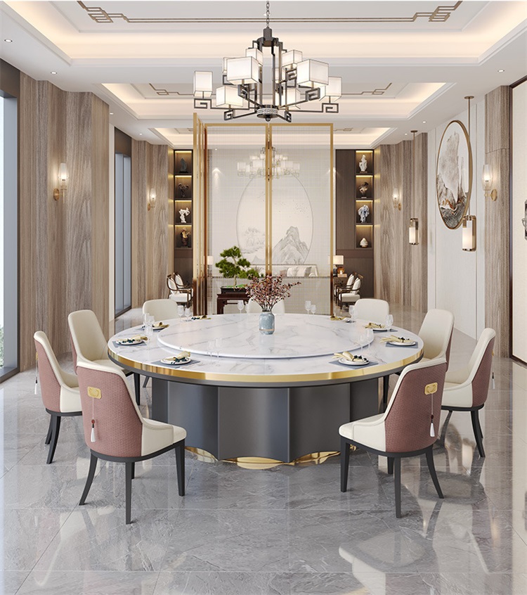 酒店會所別（bié）墅豪華輕奢岩板（bǎn）電動餐桌大圓桌