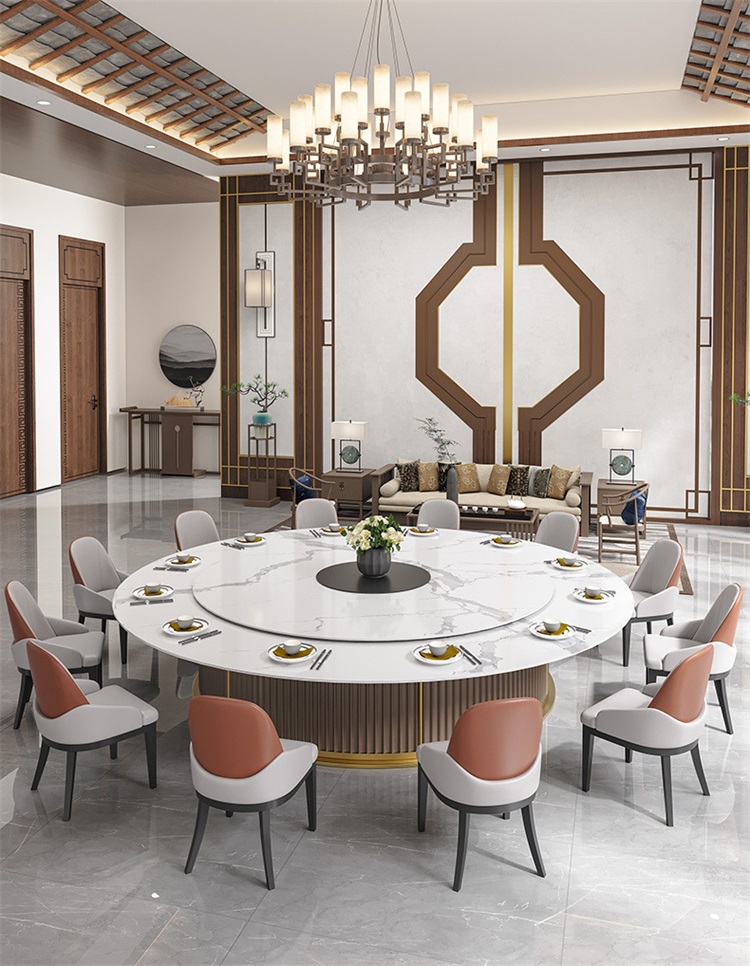 高檔（dàng）15人20人電（diàn）動餐桌包廂別墅自動轉盤酒店大圓桌