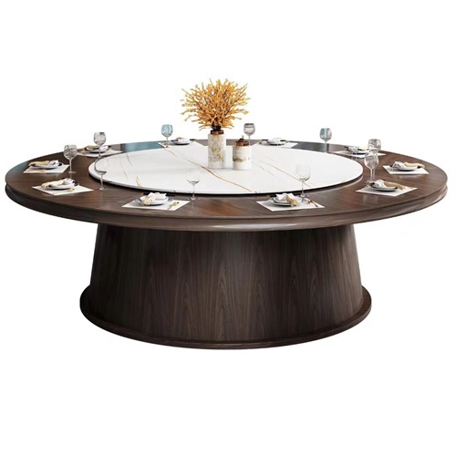 酒（jiǔ）店包房新中式實木電動餐桌電（diàn）動大圓桌飯店餐桌