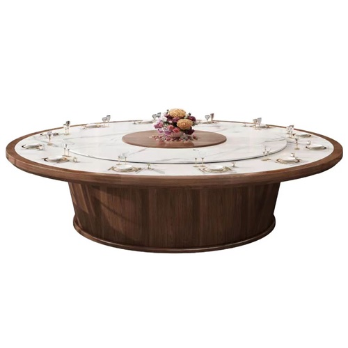 酒店高檔16人位電動飯桌新中式大理石台（tái）麵16人電動餐桌