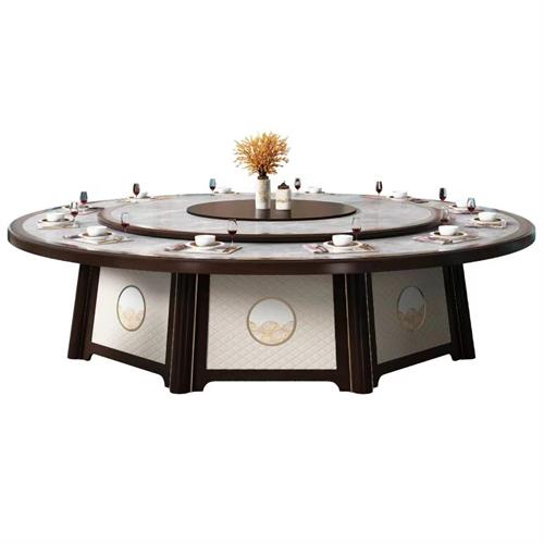 酒店會所宴會餐廳新中式高檔實木岩板20位電動餐桌