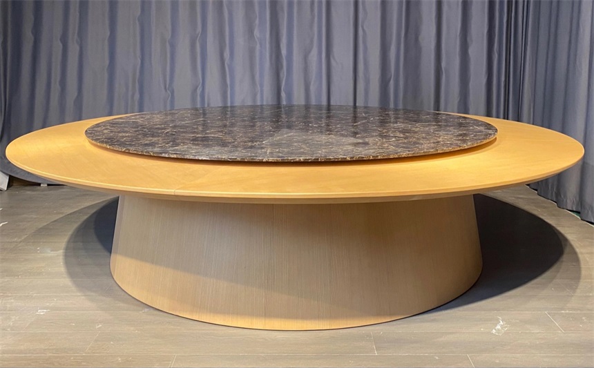 會所12人位實木台麵（miàn）大理石轉盤電動餐桌