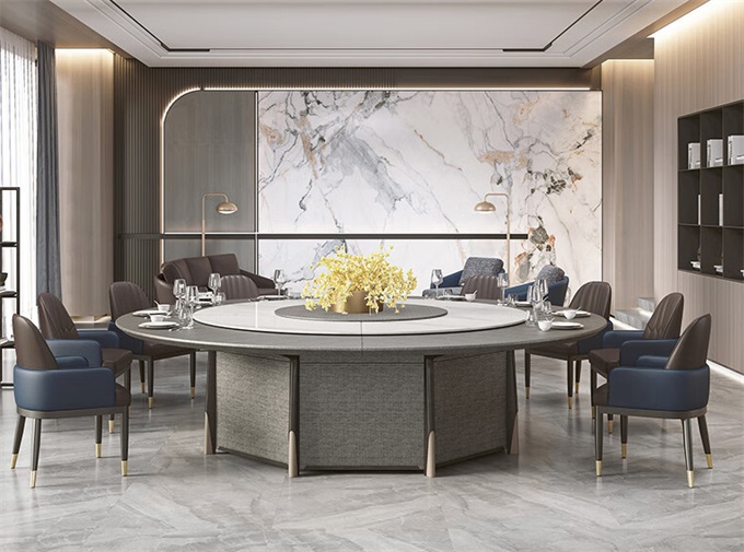 酒店私人會所新中式輕奢岩板電動餐桌