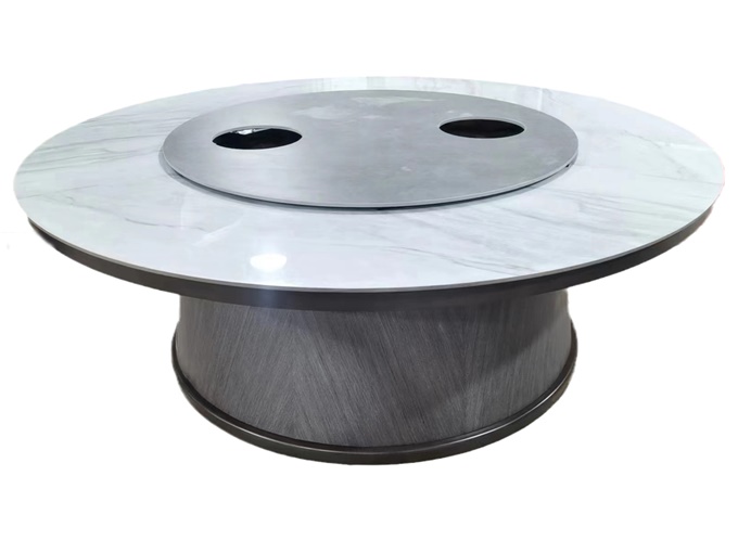 高檔十六（liù）人大（dà）理石電動（dòng）餐桌轉（zhuǎn）盤帶電磁爐火鍋桌