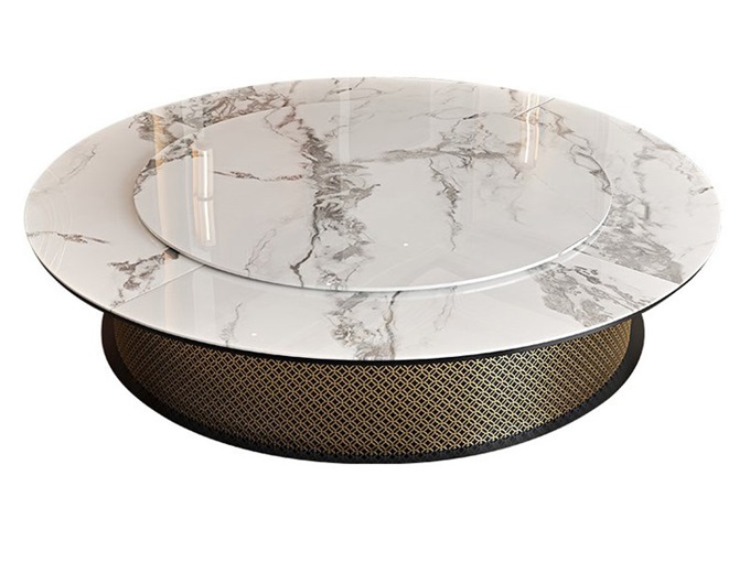 酒店（diàn）豪華輕奢大理（lǐ）石（shí）台（tái）麵電動餐桌大（dà）圓桌