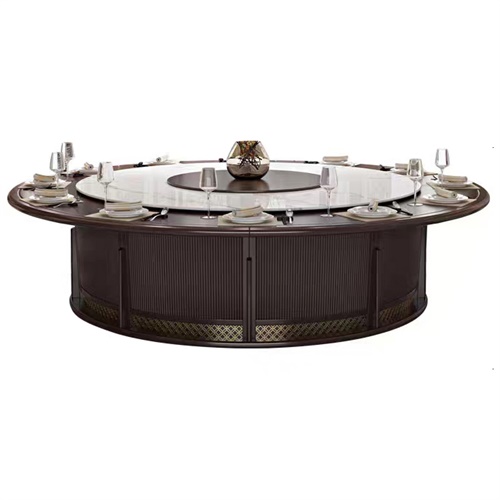 酒店別墅會所新中式高端大理石轉（zhuǎn）盤實木（mù）台麵電動餐桌