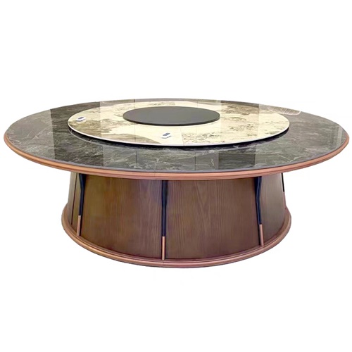 別墅會所餐廳新中式大理石電動（dòng）餐桌大圓桌