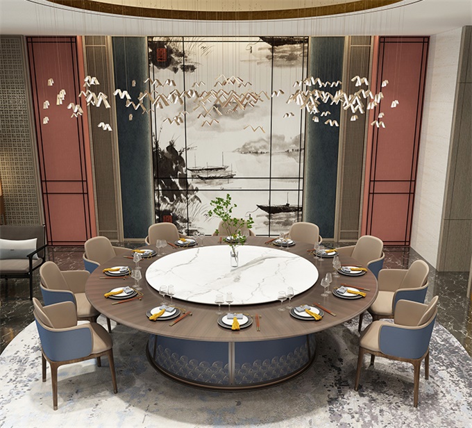 餐廳包（bāo）廂15人16人18人（rén）新中式電（diàn）動餐桌大圓桌