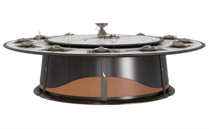 酒店會（huì）所新中式輕奢岩板電動餐桌大圓桌