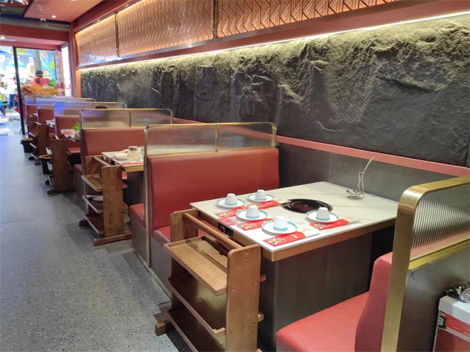 時（shí）尚輕奢不鏽鋼包邊大（dà）理石台麵電磁爐火鍋桌