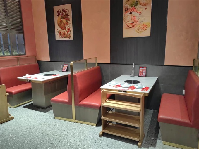 時尚輕奢不鏽（xiù）鋼包邊（biān）大理石台麵電磁爐火鍋桌