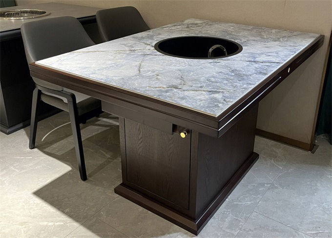 火（huǒ）鍋店時尚大（dà）理石帶抽屜電磁爐火鍋餐桌