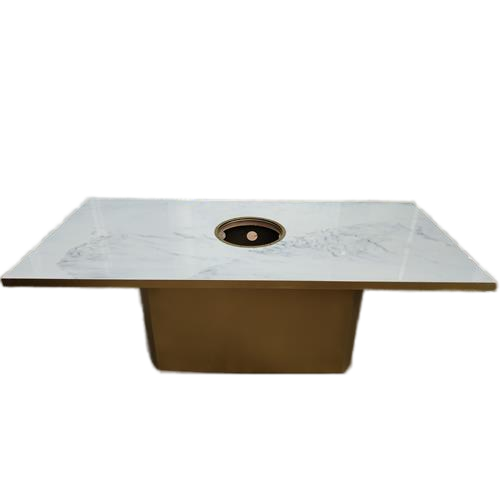 時尚輕奢大理石八人火鍋桌_不（bú）鏽鋼多（duō）人一鍋火鍋桌