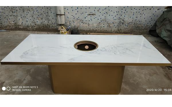 時尚輕奢大（dà）理石八人火鍋桌（zhuō）_不鏽鋼多人一（yī）鍋火鍋桌