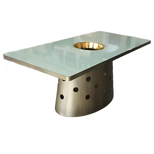 椰子雞火鍋6人位不鏽鋼大理石長條火（huǒ）鍋桌（zhuō）