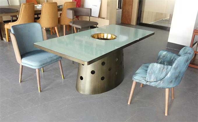 6人位不鏽鋼（gāng）大理石（shí）長條火鍋桌