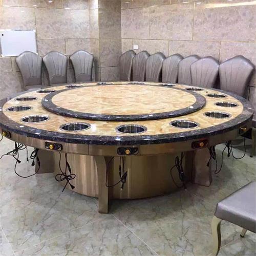 大理石大圓電動火（huǒ）鍋（guō）餐桌15人_包房一人一鍋小火鍋桌