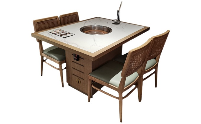 山東火鍋（guō）桌定做_大理（lǐ）石麵下沉式電磁爐火鍋桌（zhuō）