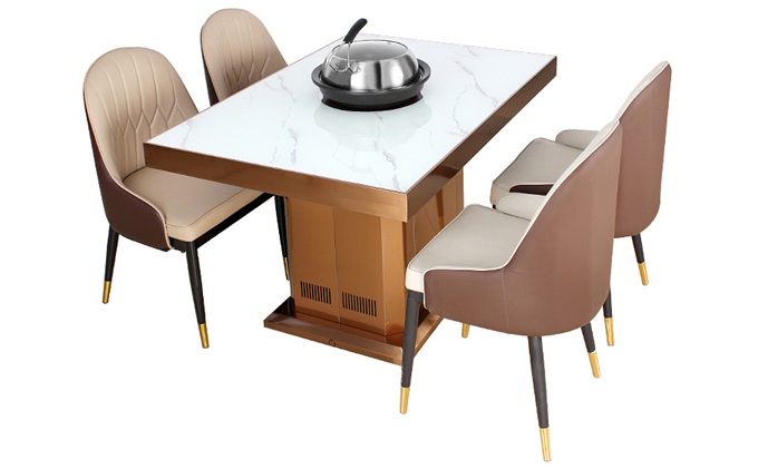 自助海鮮餐（cān）廳（tīng）海鮮蒸汽火（huǒ）鍋（guō）一體桌_大理石海鮮蒸汽火鍋餐桌